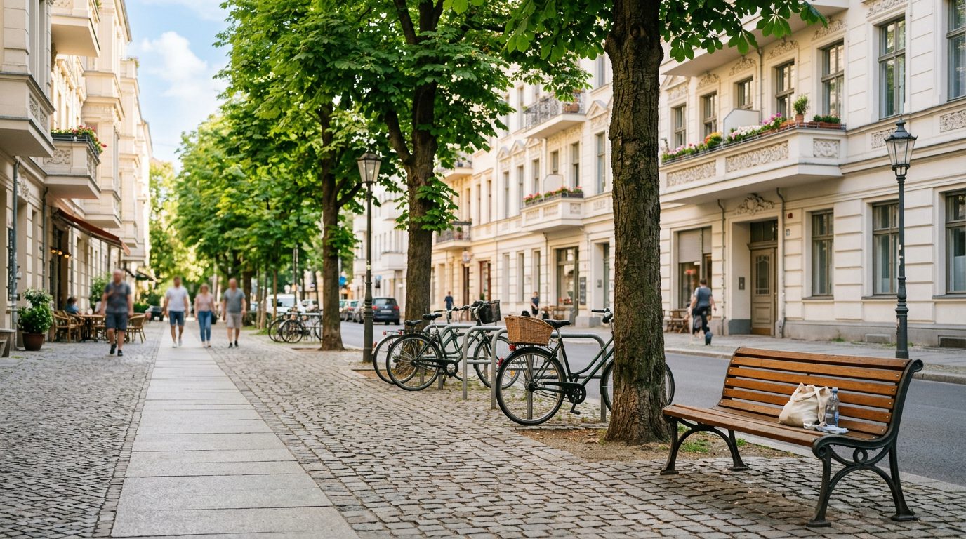Sauberer Gehweg in einem Berliner Kiez ohne abgestellten Sperrmüll