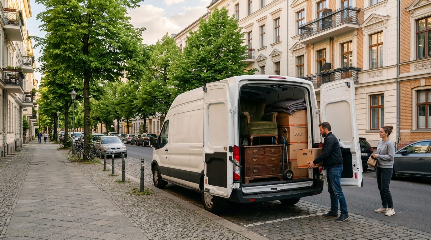 Beladener Transporter in einer Wohnstraße in Tempelhof-Schöneberg